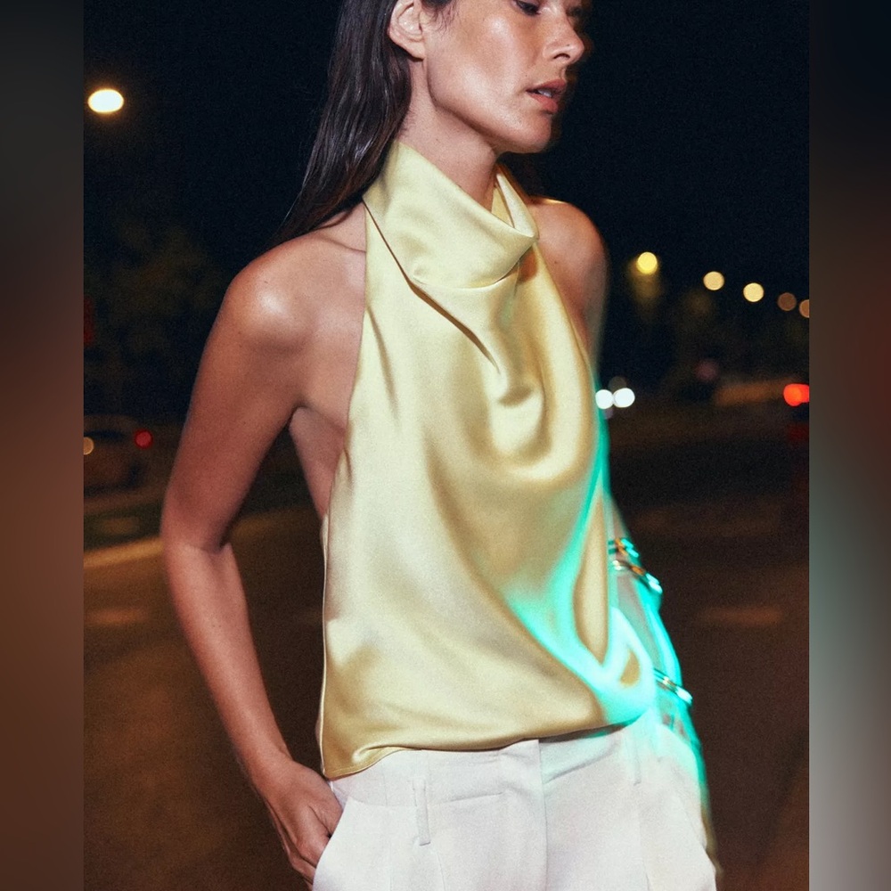 NWT Zara yellow satin effect halter top